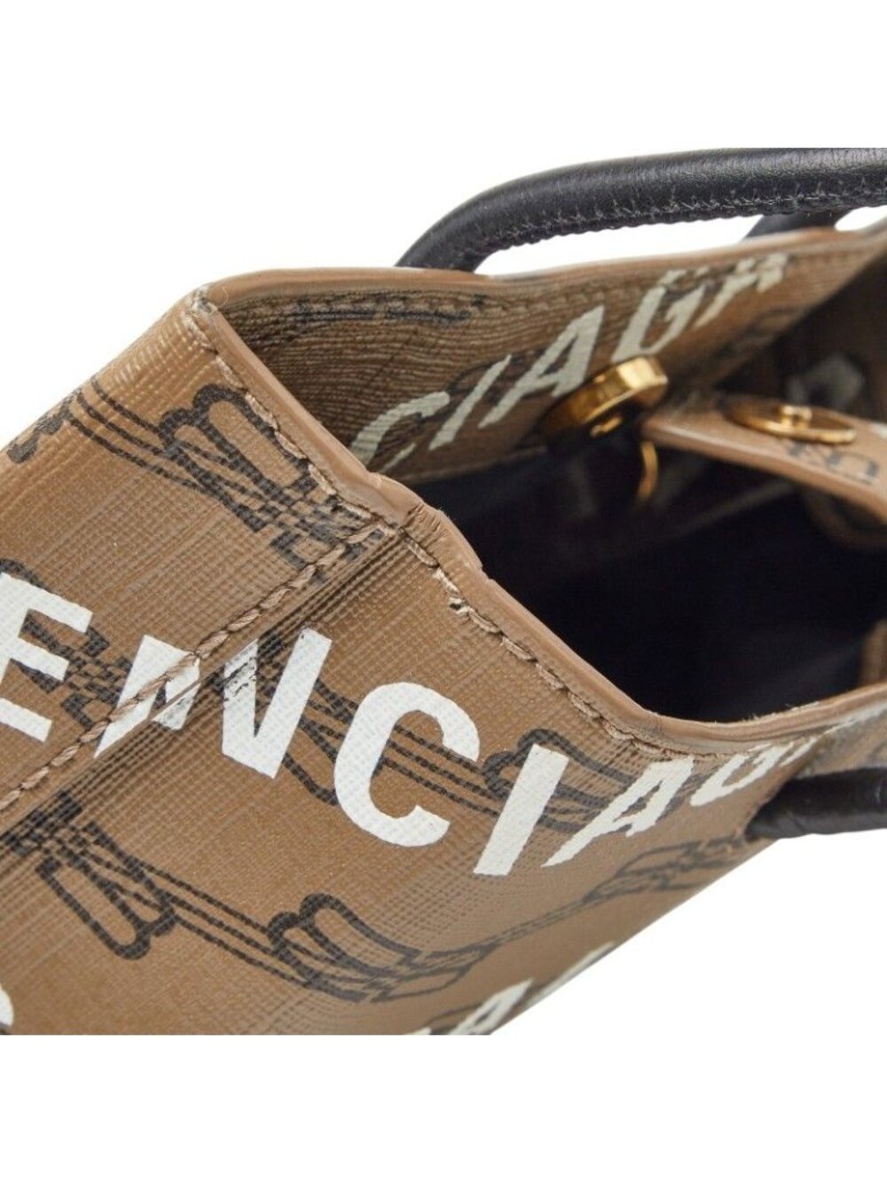 Balenciaga Large Shopping 2-Way Shoulder Bag Brown Black Leather - Picture 7 of 10
